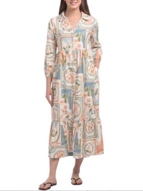Nicole Miller Women’s Pastel Floral Print Midi Dress - Long Sleeve